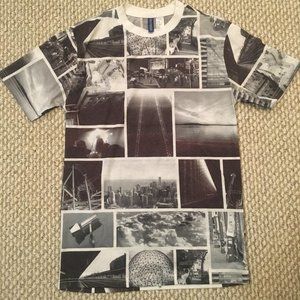 H&M Men's Black & White Printed T-Shirt (XS)